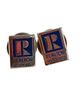 REALTOR Associate Logo Enamel Lapel Pins Set of 2 Silver Tone Blue